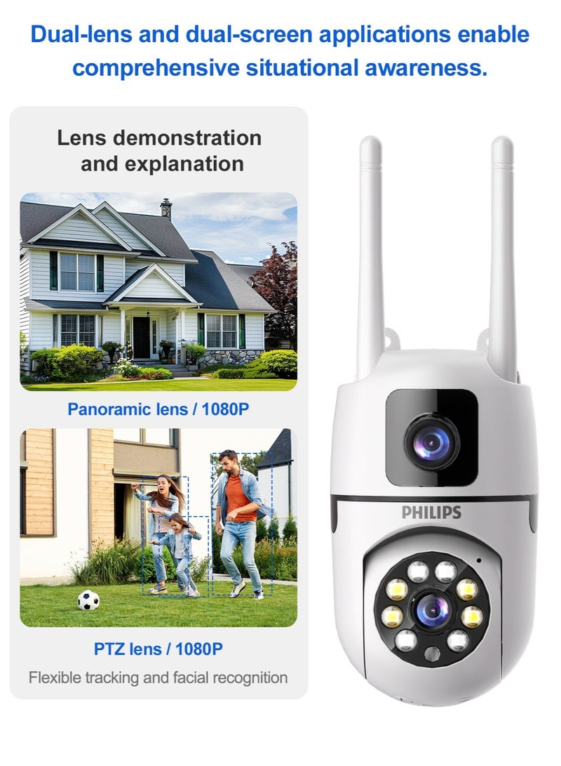 Philips 360° Dual-Lens Bullet & Dome Security Camera, Wall-Mount 1080P HD, AI-Enhanced Video, WiFi Human Motion Detection, Two-Way Audio Talk, Color Night Vision, Indoor/Outdoor Surveillance, Dual-User App Control, Wireless Home/Yard/Store Monitoring - Image 3